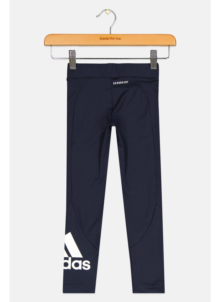 Adidas Kids Girl Brand Logo Training Leggings, Navy/White  - Image 2