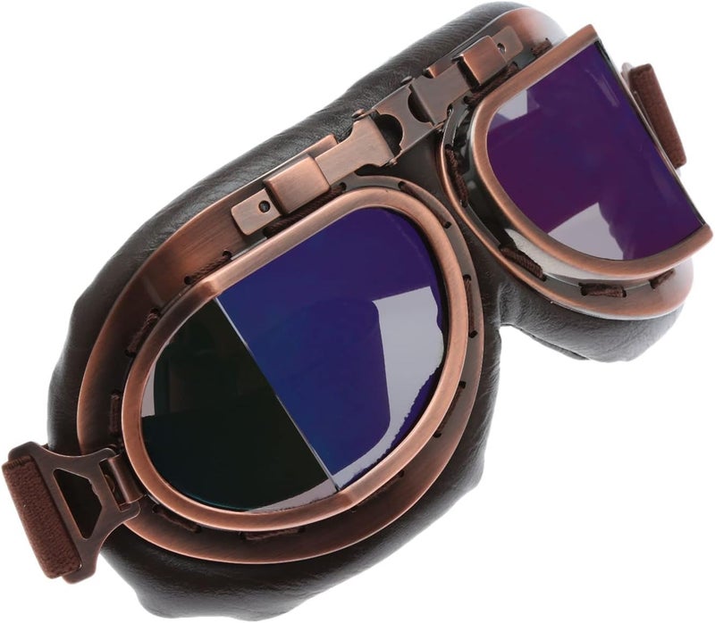 MUXSAM Vintage Motorcycle Goggles, ATV Motocross Goggles, Dirt Bike Racing Riding Off Road Scooter Glasses, Windproof Dustproof Eyewear for Adults Men Women, Copper Frame Colorful Lens - Image 3