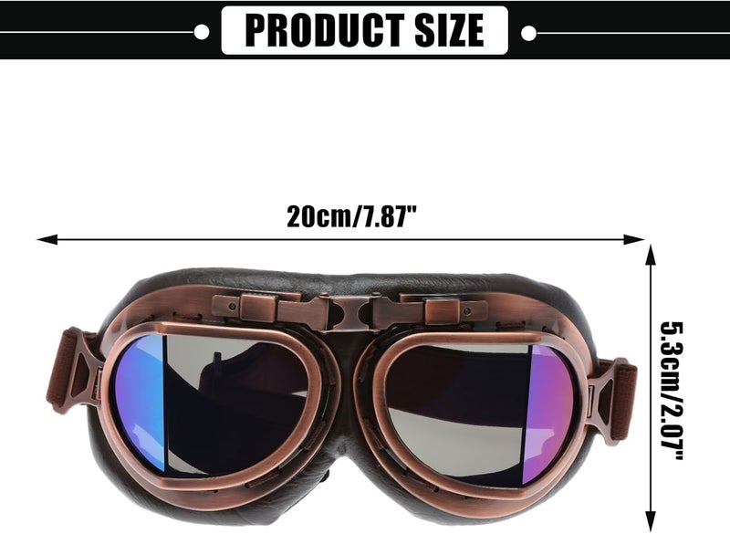 MUXSAM Vintage Motorcycle Goggles, ATV Motocross Goggles, Dirt Bike Racing Riding Off Road Scooter Glasses, Windproof Dustproof Eyewear for Adults Men Women, Copper Frame Colorful Lens - Image 2