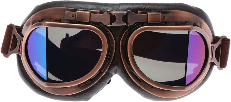 MUXSAM Vintage Motorcycle Goggles, ATV Motocross Goggles, Dirt Bike Racing Riding Off Road Scooter Glasses, Windproof Dustproof Eyewear for Adults Men Women, Copper Frame Colorful Lens - Image 1