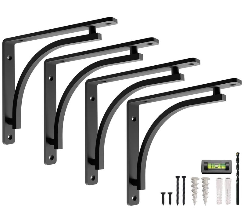 Balin Designs Classic Black Heavy Duty Shelf Brackets 10 inch by Balin Designs â€“ L Bracket, Wall Mounted Support, Shelving Metal Bracket, Decorative Shelf Brackets, with Hardware Included, Set of 4 - Image 1