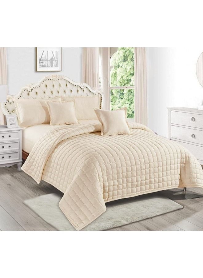 Arabest 4-Piece Quilted Compressed Comforter Set For All Season Microfiber Cream Single 160x210cm  - Image 1