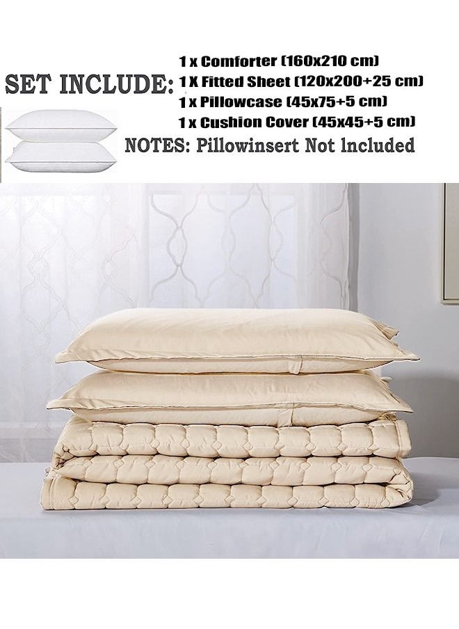 Arabest 4-Piece Quilted Compressed Comforter Set For All Season Microfiber Cream Single 160x210cm  - Image 3