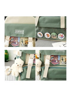 Generic 4-Piece Kawaii Backpack Set with Bear Pendant - Cute Cartoon Canvas School Bag, Pencil Case, and Lunch Box Bag (Green) - Perfect for Kids and Students!  - Image 4