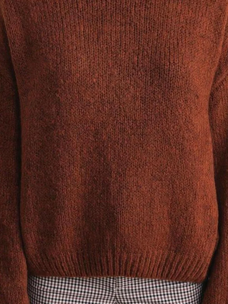 Mixray Chestnut Brown Mixray Relaxed Fit Crew Neck Thick Knit Sweater for Women | Best Price UAE