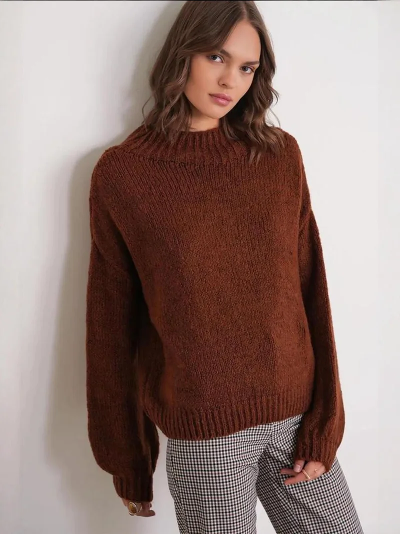 MixRay Mixray Relaxed Fit Crew Neck Thick Knit Sweater