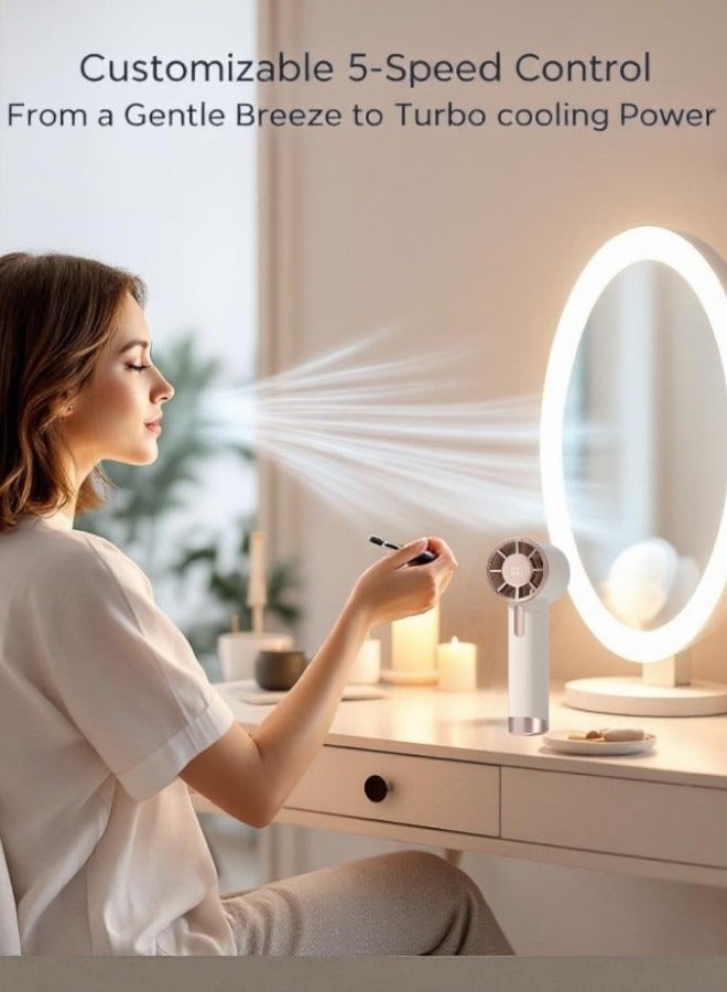 Circuit Green Turbo Handheld Fan, 1800mAh Rechargeable Mini Fan with Lanyard, 5 Speeds, LED Display, High Speed Cooling, Portable USB Personal Fan for Travel/Outdoor/Indoor - Image 5