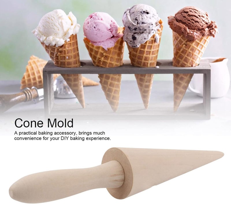 Kodrily Waffle Cone Roller, Wood Ice Cream Cone Maker, Sturdy Wooden Ice Cream Cone Mold Pastry Tool Accessory for Cooking Baking DIY Decorating Pizzelle Kitchen, 9.1 x 1.8 x 1.8in - Image 2