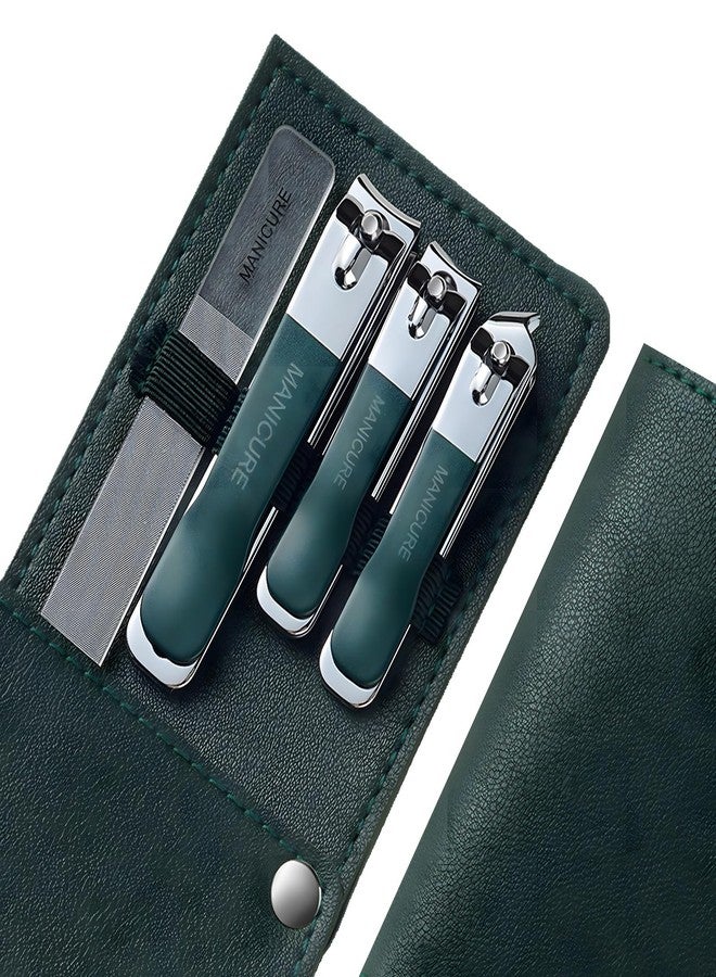 SWILAK 4 Pcs Nail Clippers Set, Large Toe Nail Clippers Kit, Sharp Stainless Steel Cutter for Thick Finger Nail, Professional Grooming Kits, Travel Nail Kit Perfect Gifts for Women and Men(DARK GREEN) - Image 1