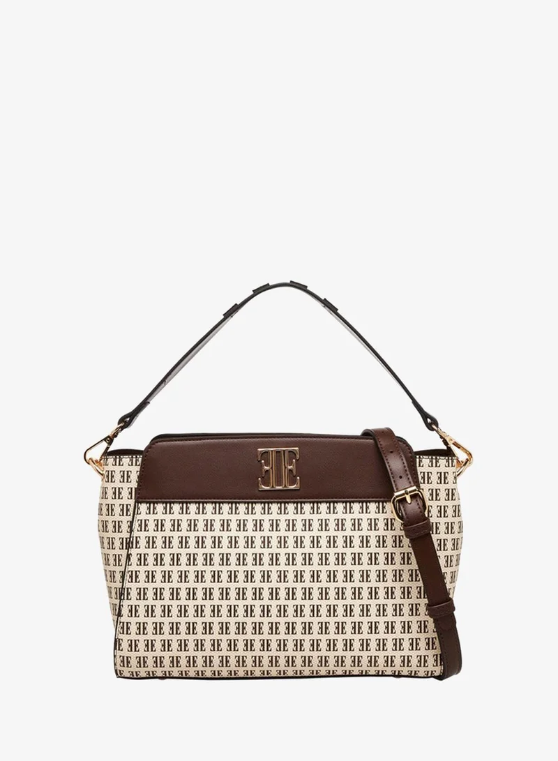 ELLE Monogram Print Tote Bag with Detachable Strap
