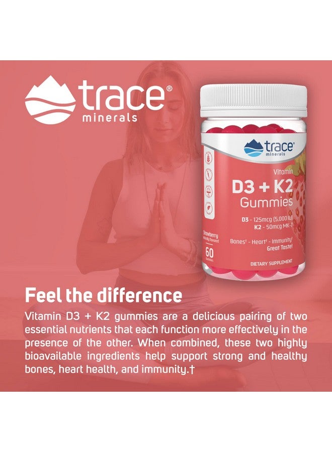 Trace Minerals معادن تتبع | جوميز فيتامين D3 + K2 | 5,000 وحدة دولية D3 + 50 ميكروغرام K2 | نباتي، خالي من السكر، خالي من الغلوتين، بنكهة الفراولة الطبيعية | 60 حصة - Image 4