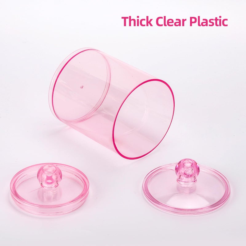 Tbestmax 12 oz & 10 oz Qtip Holder - 4 Pack Restroom Bathroom Organizers and Storage Containers, Pink Plastic Apothecary Jars with Lids for Cotton Swab, Cotton Round Pads, Floss - Image 3