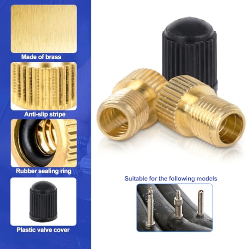 ptiysta Brass Presta Valve Adapter to Convert Presta to Schrader and Inflate Tires with Standard Bicycle Pump, Air Pump Or Air Compressor (8-Piece from Ptiysta) - Image 3