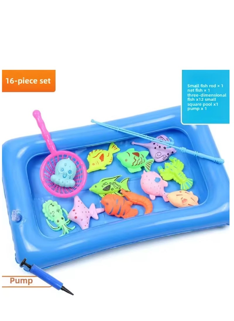 Generic - 16pcs set Children Boy girl fishing toy set suit magnetic play water baby toys fish square hot gift for kids - Image 1