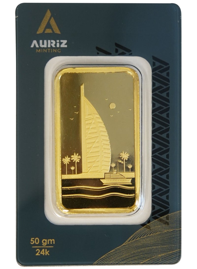 AURIZ MINTING Rizan Jewellery - Auriz Minting 50Gm 24K Gold Bar Burj Al Arab Design - Image 1