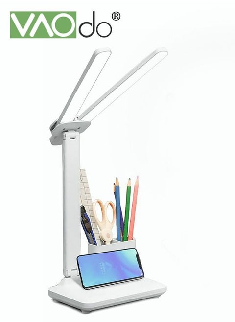 LED Folding Desk Lamp Double-Headed Wide-Range Lighting 3 Kinds Of Eye Protection Soft Light Touch Dimming Desk Lamp With Storage Function