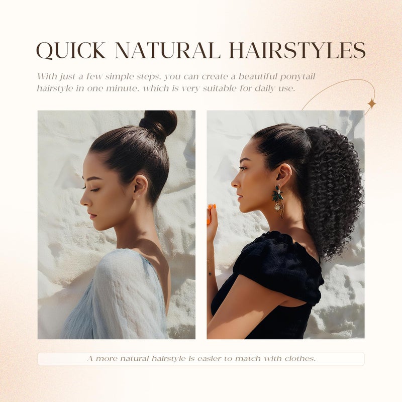 ZAVIDE Ponytail For Black Women Drawstring Ponytail Curly Hair Short Ponytail Extension Pony tails Drawstring Hair Pieces Human Hair Feeling For Daily Use (#1B) - Image 5