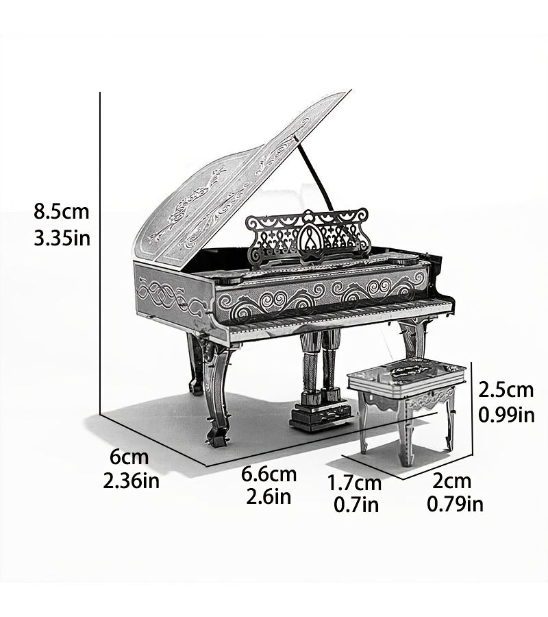 Glue Free DIY Metal Puzzle Assembly Piano Model Silvery 3D Stereoscopic Toy Musical Instrument Craft Home Decoration Ornament Artwork Educational Puzzle Christmas Halloween Gift - Image 2