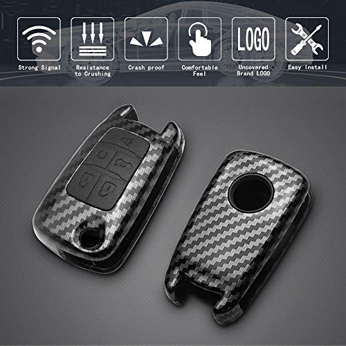 TANGSEN Flip Key Fob Case Compatible with Buick Chevrolet Chevy GMC 3 4 5 Button Keyless Entry Remote Control Accessories Personalized Double Protective Cover ABS Plastic Carbon Fiber Black Silicone - Image 3