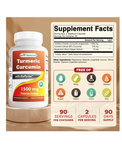 Best Naturals Turmeric Curcumin 1500mg/Serving with Bioperine - 180 Veggie Capsules  - Image 4