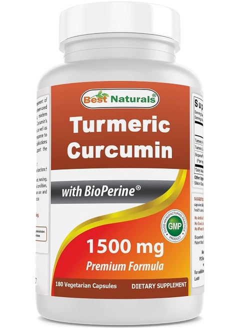 Best Naturals Turmeric Curcumin 1500mg/Serving with Bioperine - 180 Veggie Capsules