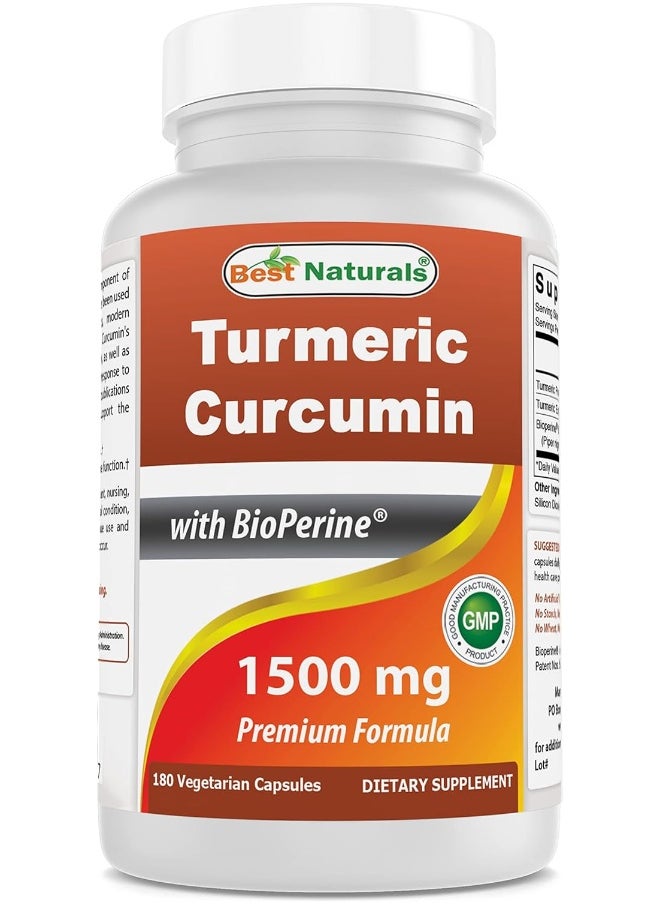 Best Naturals Best Naturals Turmeric Curcumin 1500mg/Serving with Bioperine - 180 Veggie Capsules  - Image 1