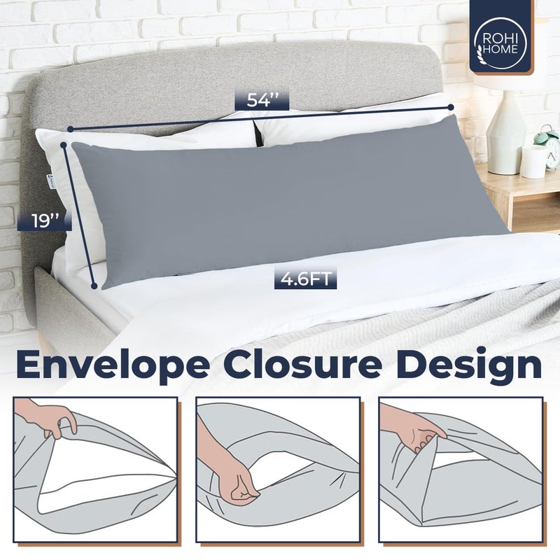 Rohi Bolster Pillow Cases - Soft Polycotton Body Pillow Cover – Hypoallergenic & Breathable Long Pillow Cover (4.6ft (54") Double Bed, Grey) - Image 3