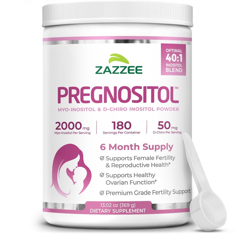 Zazzee PREGNOSITOL Powder, 6 Month Supply, Myo-Inositol and D-Chiro-Inositol 40:1 Fertility Blend, Free Scoop for Exact Dosage, Premium Balanced Formula, 183 Servings, Vegan, All-Natural and Non-GMO - Image 1