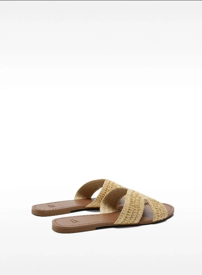 PARFOIS Flat Sandals With Straw Effect