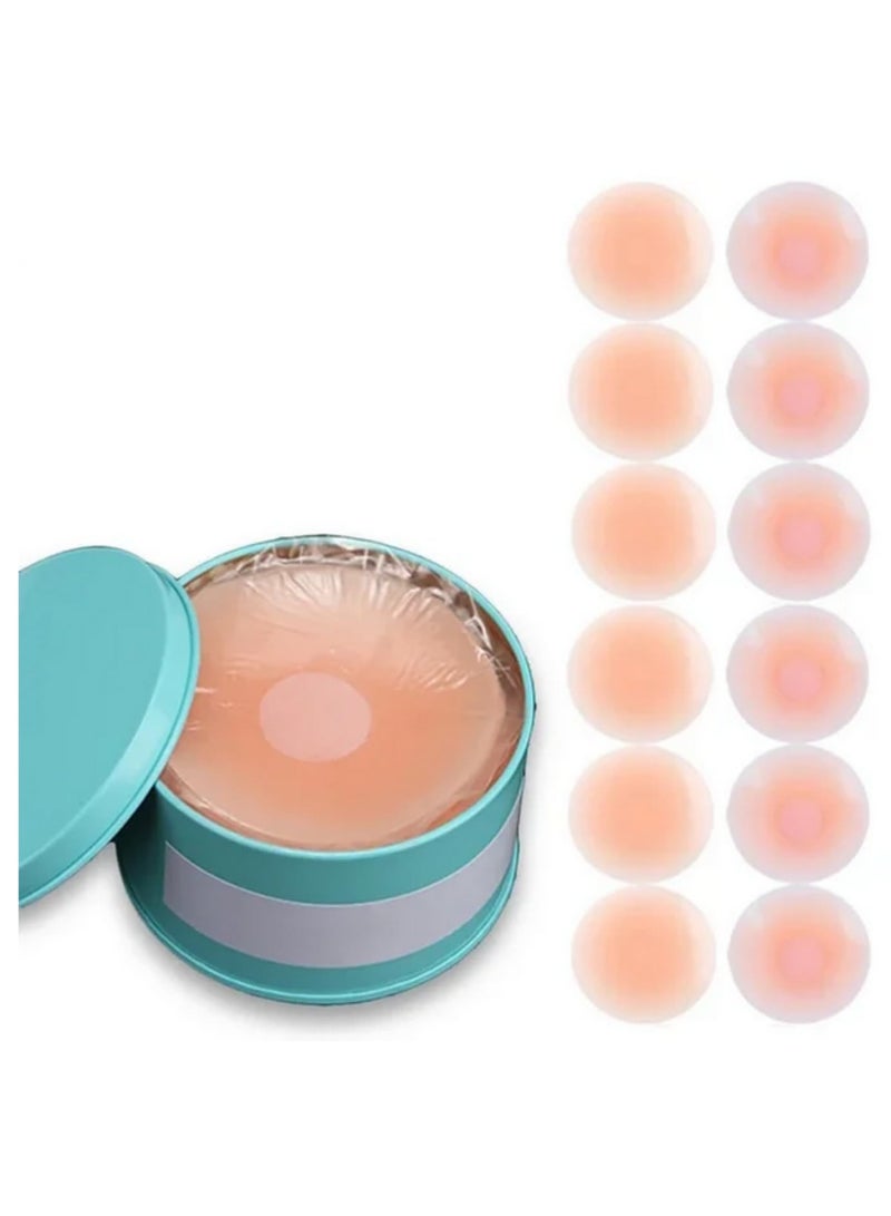 6 Pair Reusable Women Breast Petals Lift Nipple Cover Invisible Petal Adhesive Strapless Backless Stick on Bra Silicone Breast Stickers Nude Pasties for Wedding Dress Bikini Swimwear 6.5cm - Image 1
