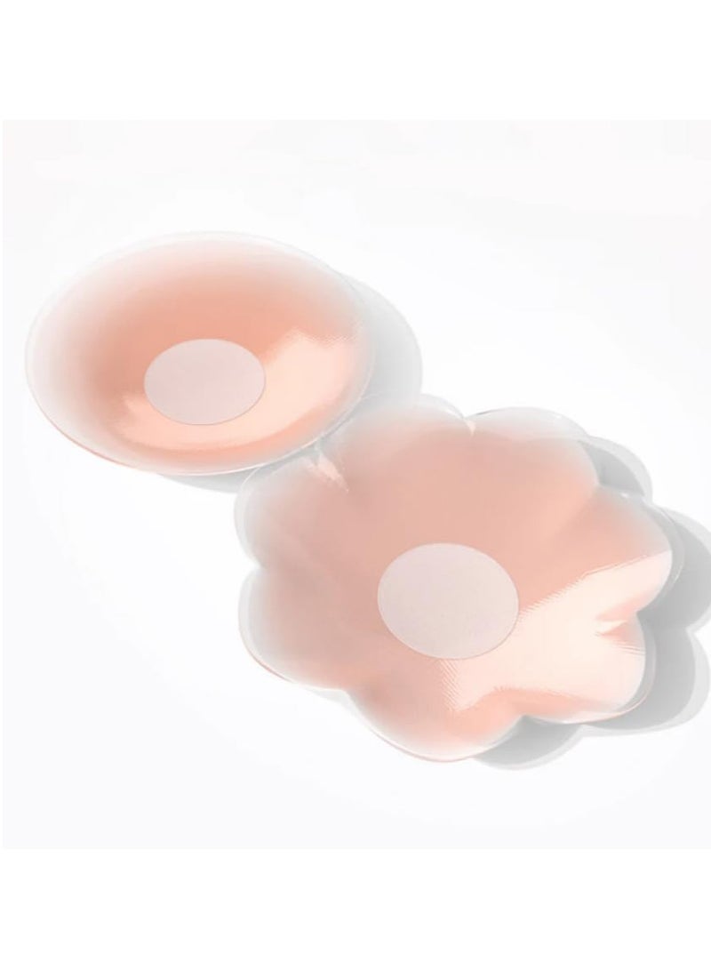 6 Pair Reusable Women Breast Petals Lift Nipple Cover Invisible Petal Adhesive Strapless Backless Stick on Bra Silicone Breast Stickers Nude Pasties for Wedding Dress Bikini Swimwear 6.5cm - Image 2