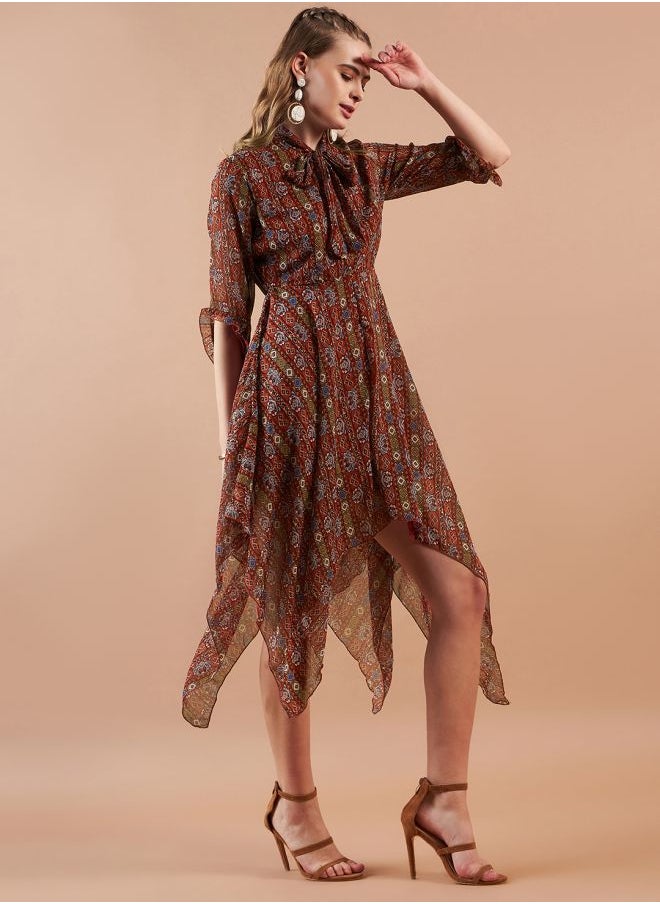 Freehand - Women Fit and Flared Casual Indie Print Handkerchief Dress - Image 1
