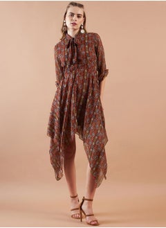 Women Fit and Flared Casual Indie Print Handkerchief Dress