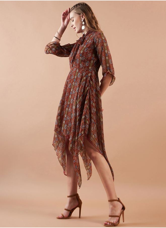 Freehand - Women Fit and Flared Casual Indie Print Handkerchief Dress - Image 1