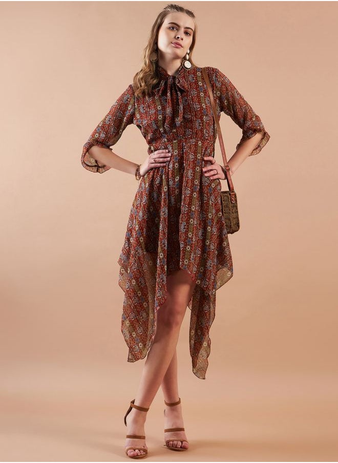 Freehand - Women Fit and Flared Casual Indie Print Handkerchief Dress - Image 1