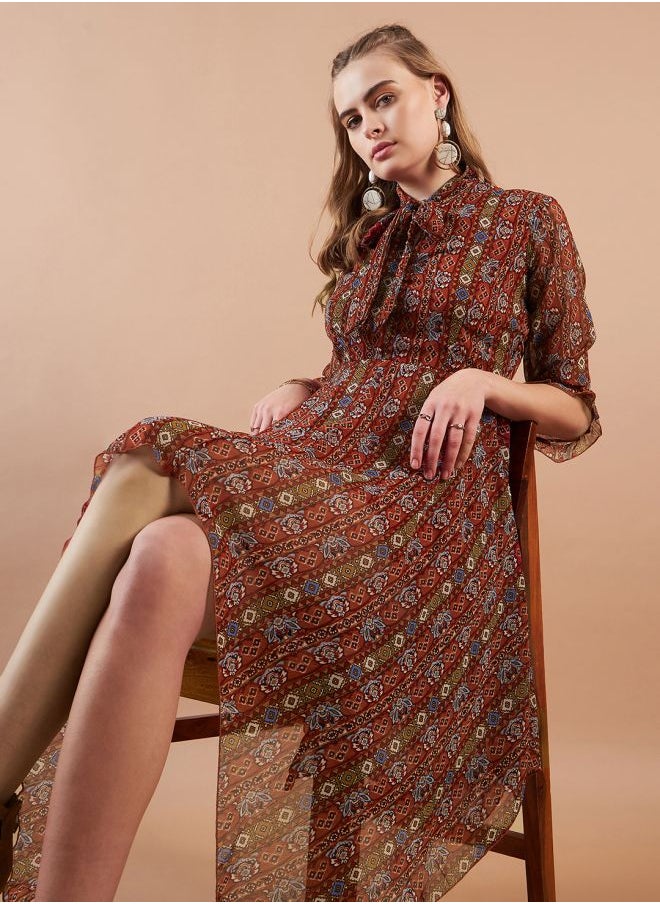 Freehand - Women Fit and Flared Casual Indie Print Handkerchief Dress - Image 1