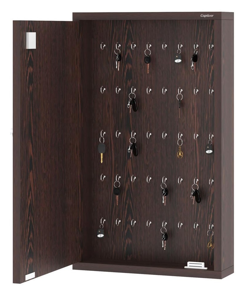 Captiver Box Type Engineered Wood Wall Mount Lockable Key Holder 40 Hooks Wenge Home Office School Hospital Gaurd Room Chabi Keys Items Storage Cabinet Parking Organizer - Image 1