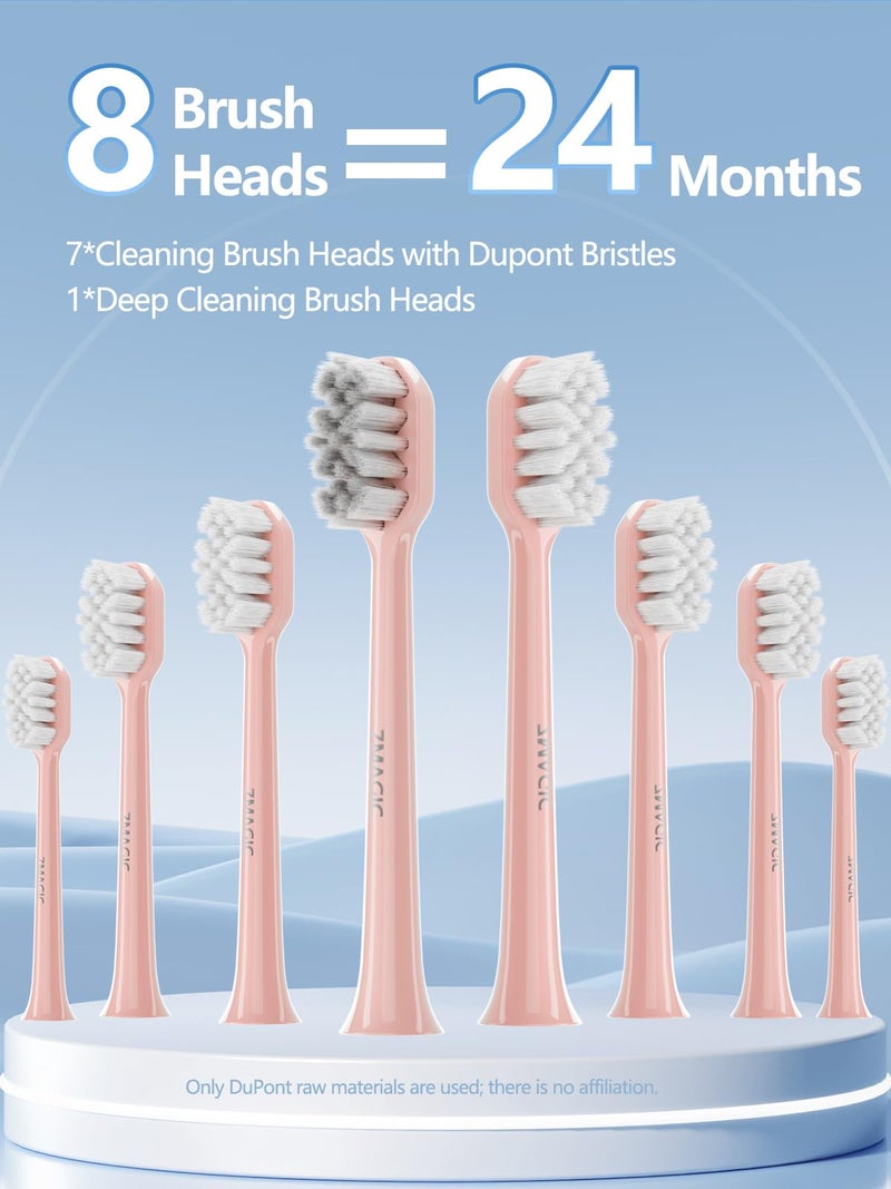 7MAGIC Sonic Electric Toothbrush for Adults and Kids - Up to 180 Days Runtime, 42000 VPM Powered Toothbrush, 5 Modes & 3 Intensities for Sensitive Teeth & Braces, Includes 8 Brush Heads, Pink - Image 4