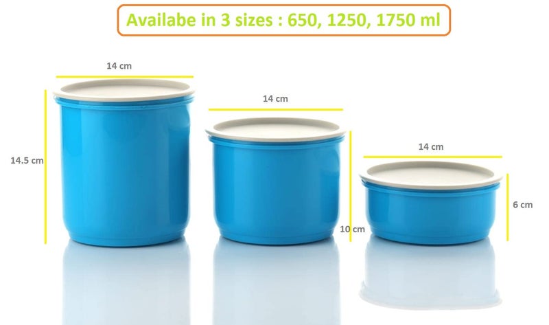 Machak Round Plastic Containers Set for Kitchen with Lid Airtight, Set of 3 (1750ml) (Blue) - Image 2