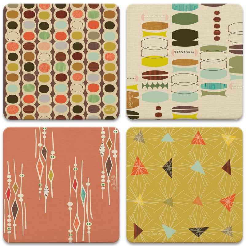 CoasterStone Absorbent Coasters, 4-1/4-Inch, "Retro Modern", Set of 4 - Image 5