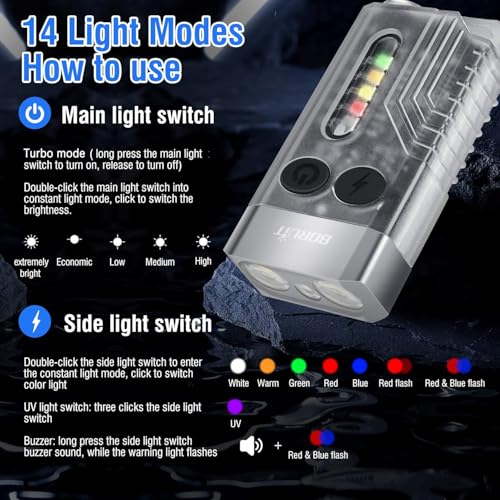 BORUIT V10 Small Powerful Flashlight with 365nm UV Black Light - Super Bright, USB C Rechargeable Led Keychain Flash Light with Cob Side Light, Magnet - Image 3
