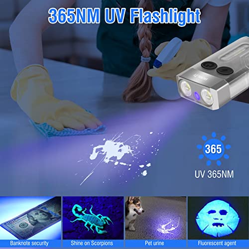 BORUIT V10 Small Powerful Flashlight with 365nm UV Black Light - Super Bright, USB C Rechargeable Led Keychain Flash Light with Cob Side Light, Magnet - Image 4