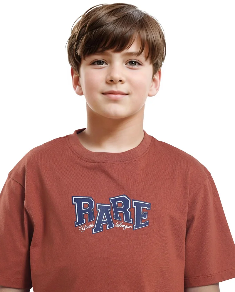 Rare Ones Rare Ones Kids Cole Rust Cotton Graphic Print Slip-On Oversized Fit T-Shirt