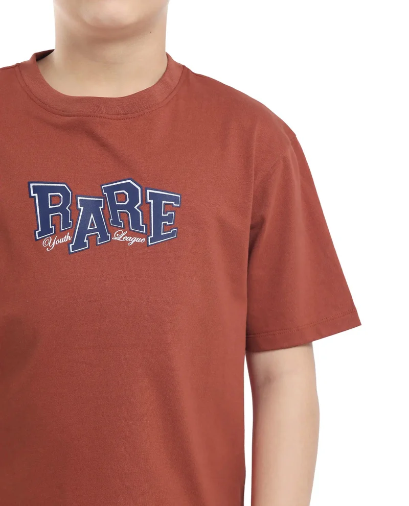 Rare Ones Rare Ones Kids Cole Rust Cotton Graphic Print Slip-On Oversized Fit T-Shirt