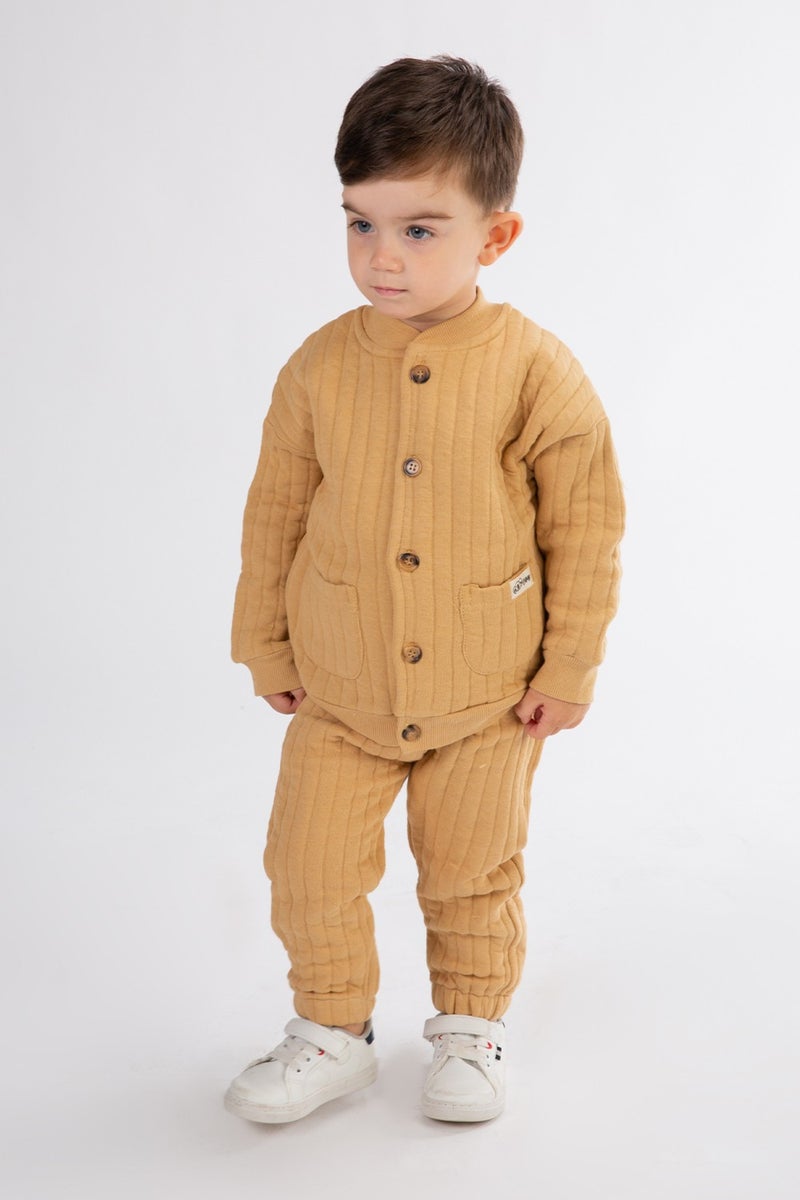 Harika Kids Boy's Hooded Quilted Fabric Cardigan Bottom Top Set - Image 1