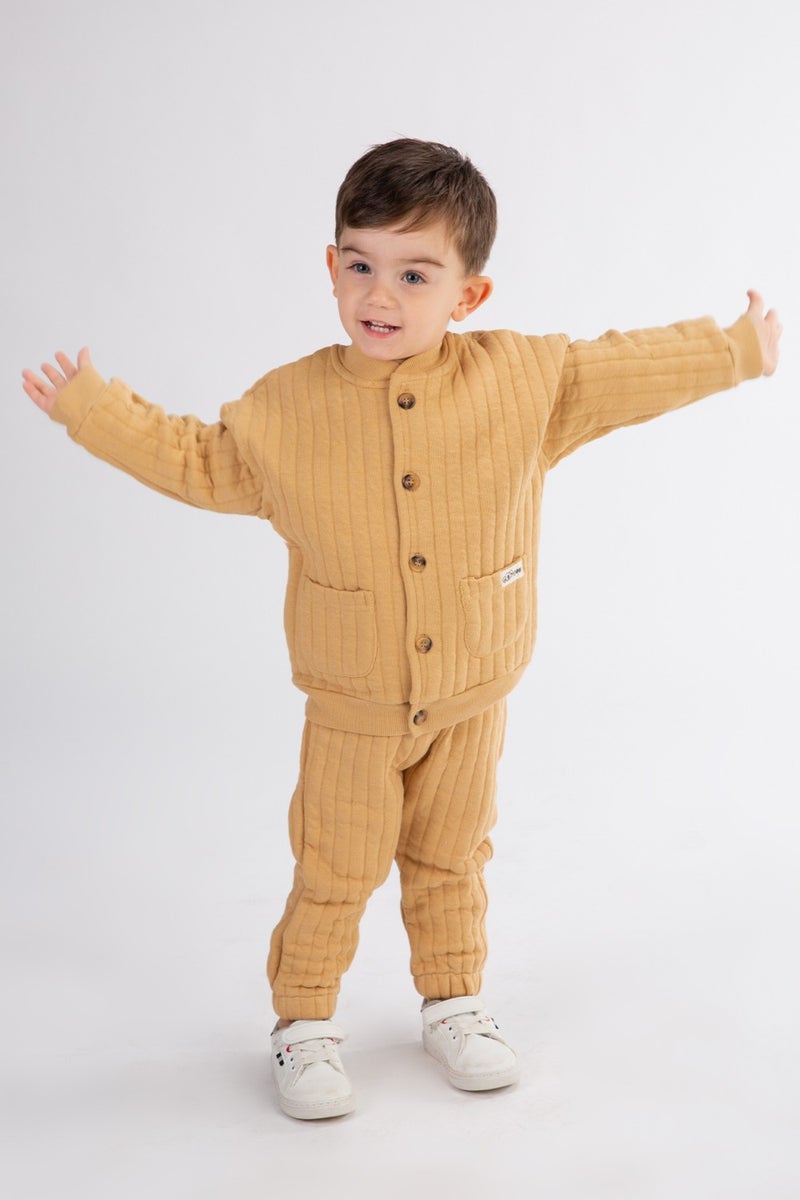Harika Kids Boy's Hooded Quilted Fabric Cardigan Bottom Top Set - Image 2