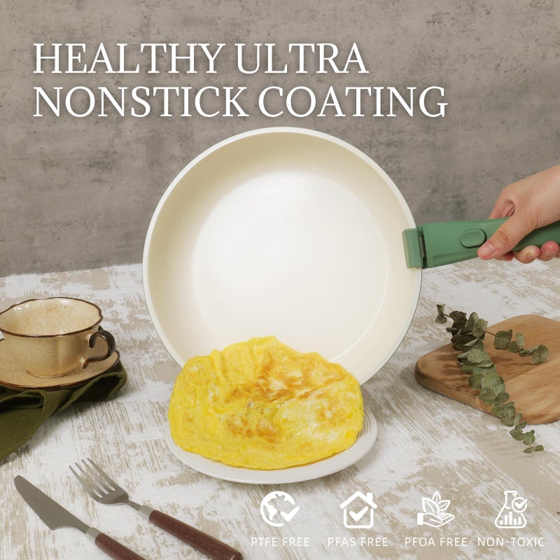 Coicur Ceramic Cookware Set Non Stick 8Pcs Pots and Pans Set Detachable Handle Induction Kitchen Cooking Set with Frying Pans Oven Dishwasher Safe, PFAS/PFOA Free, Forest Green - Image 3