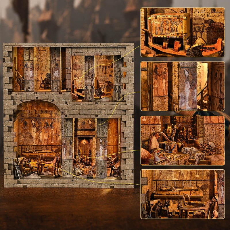 fifijoy Book Nook Kit - Egyptian Pharaohs Tomb DIY Miniature House Kit for Adults and Teens, Dollhouse BookNook Tiny House, Bookshelf Decor 3D Wooden Puzzle, Unique Gifts for Family and Friends - Image 2