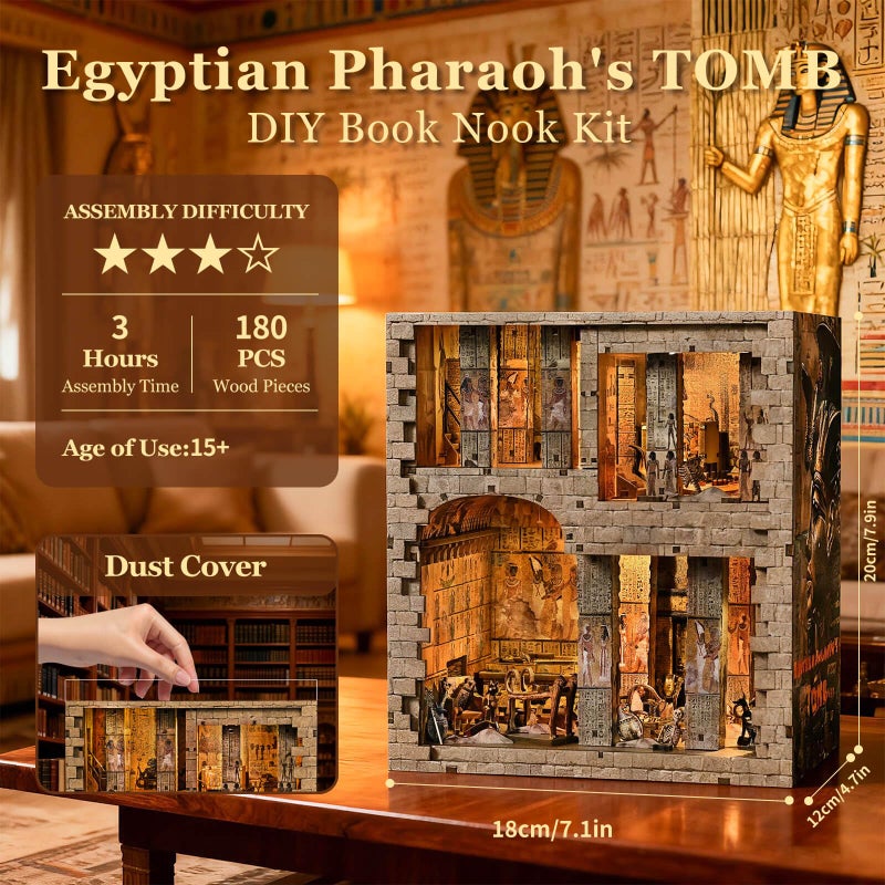 fifijoy Book Nook Kit - Egyptian Pharaohs Tomb DIY Miniature House Kit for Adults and Teens, Dollhouse BookNook Tiny House, Bookshelf Decor 3D Wooden Puzzle, Unique Gifts for Family and Friends - Image 4