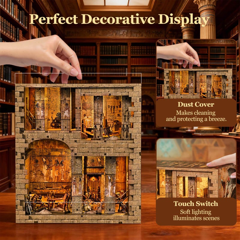 fifijoy Book Nook Kit - Egyptian Pharaohs Tomb DIY Miniature House Kit for Adults and Teens, Dollhouse BookNook Tiny House, Bookshelf Decor 3D Wooden Puzzle, Unique Gifts for Family and Friends - Image 5